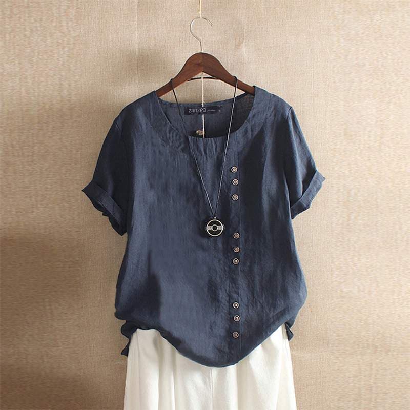 Blusa da donna a maniche corte con chiusura a bottoni