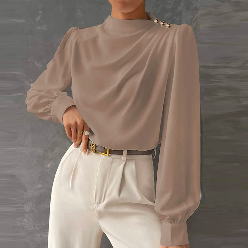 Blusa da donna a maniche lunghe con design drappeggiato