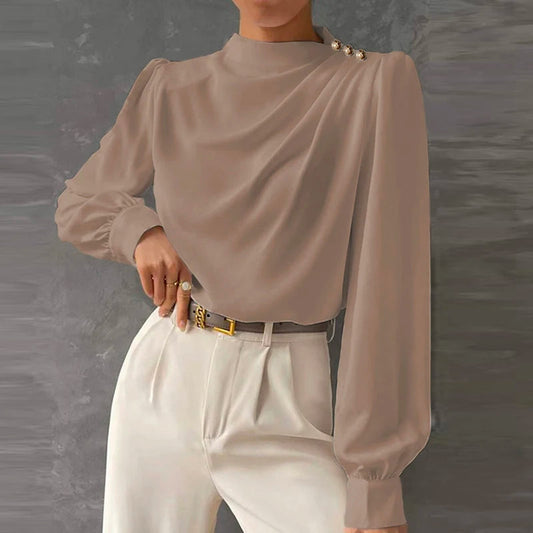Blusa da donna a maniche lunghe con design drappeggiato