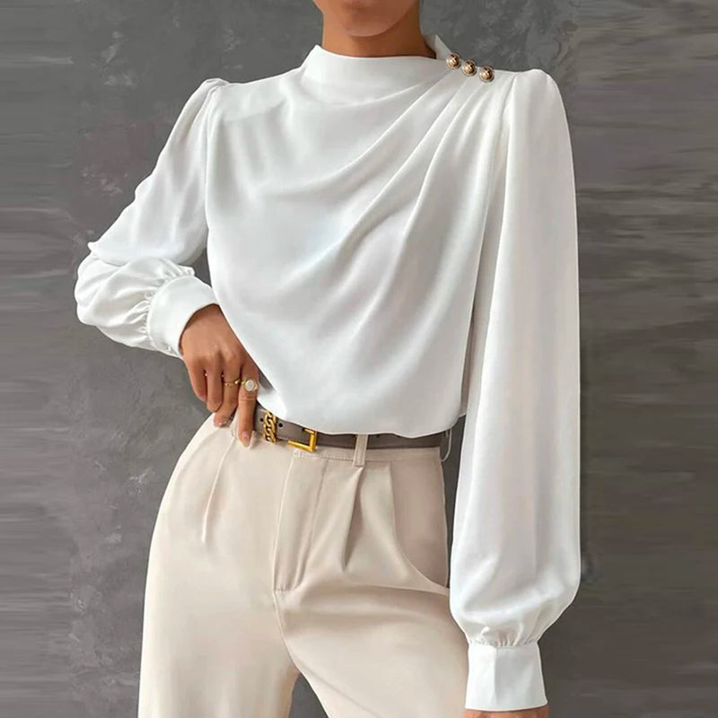 Blusa da donna a maniche lunghe con design drappeggiato