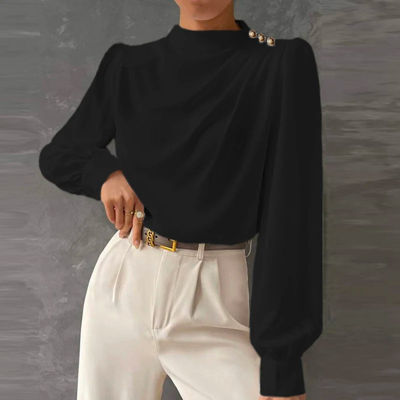 Blusa da donna a maniche lunghe con design drappeggiato