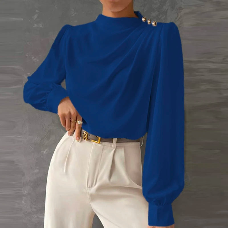 Blusa da donna a maniche lunghe con design drappeggiato