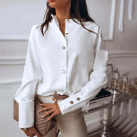 Blusa da donna a maniche lunghe con patta di bottoni