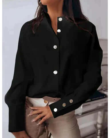 Blusa da donna a maniche lunghe con patta di bottoni