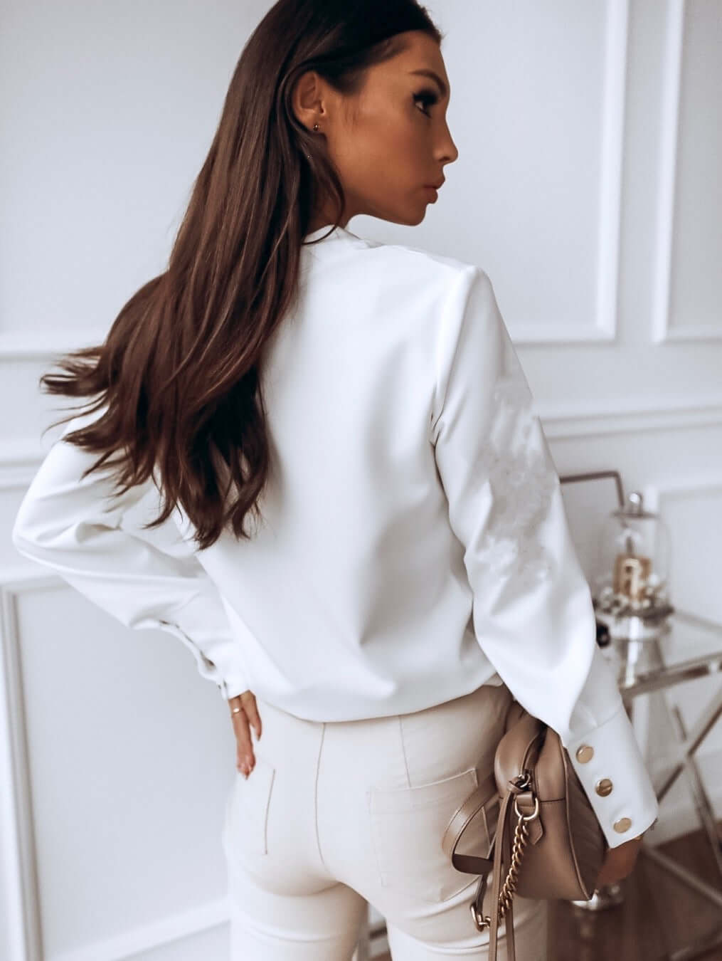Blusa da donna a maniche lunghe con patta di bottoni