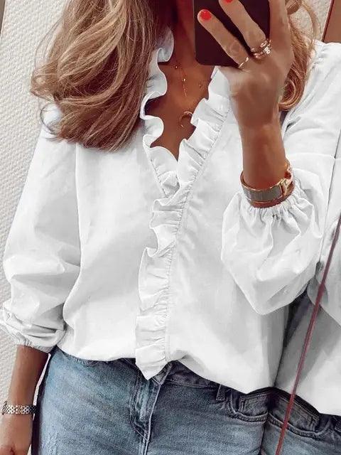 Blusa da donna a maniche lunghe con volant