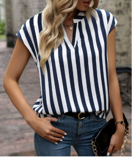 Blusa da donna a righe senza maniche