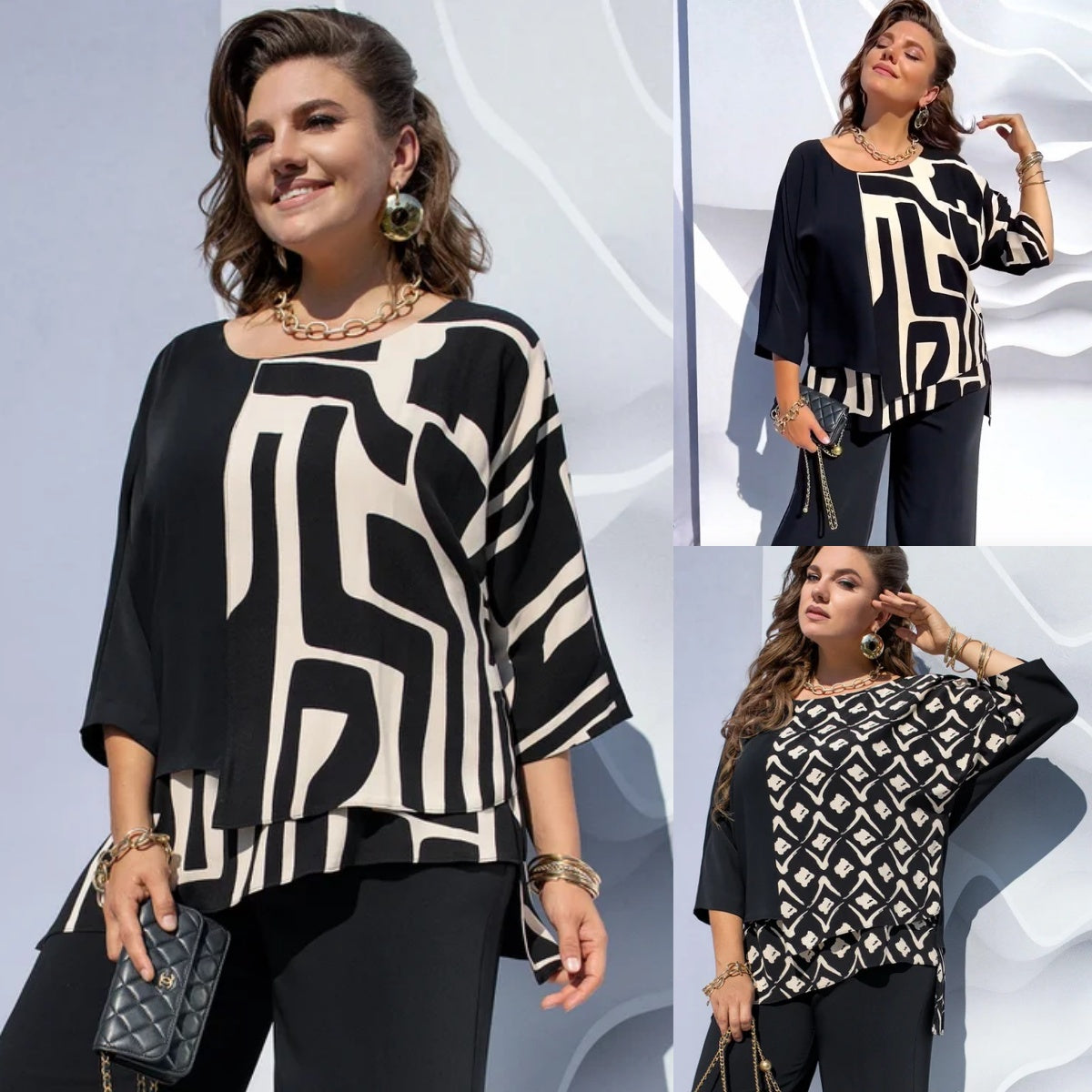 Blusa da Donna a Strati con Stampa Grafica