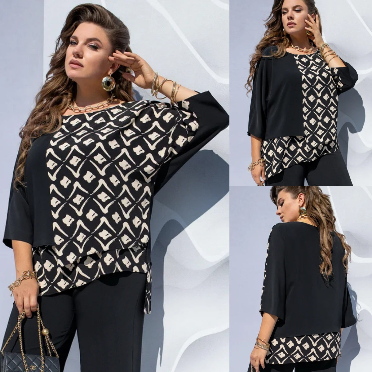 Blusa da Donna a Strati con Stampa Grafica
