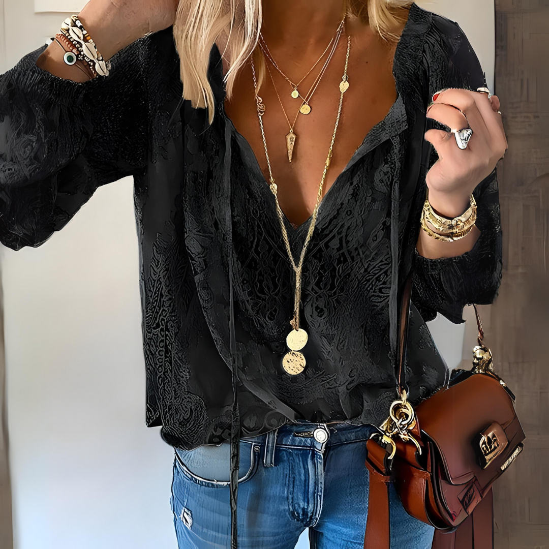 Blusa da donna boho all'uncinetto con lavorazione traforata