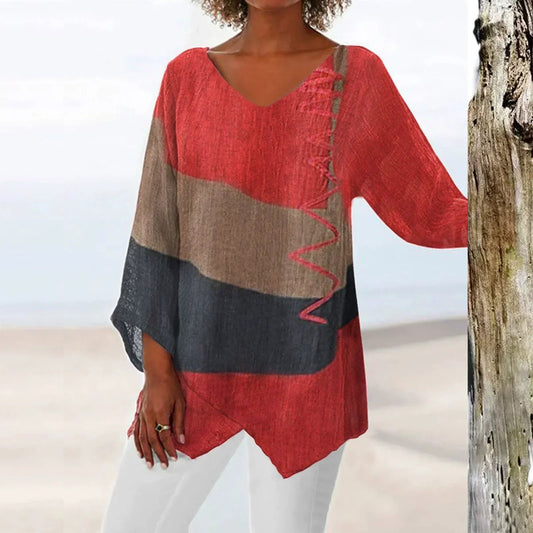 Blusa da Donna Color Block a Maniche Lunghe