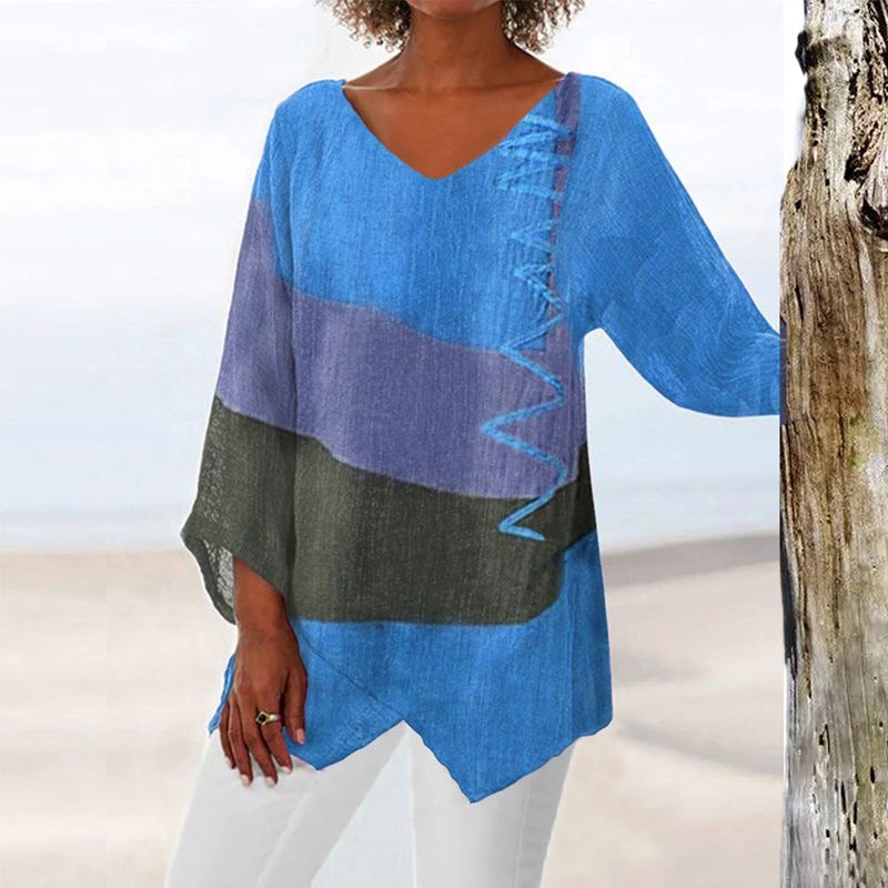 Blusa da Donna Color Block a Maniche Lunghe