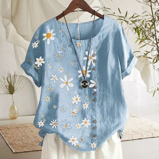 Blusa da donna con colletto alla coreana e fantasia floreale
