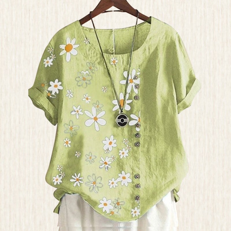 Blusa da donna con colletto alla coreana e fantasia floreale