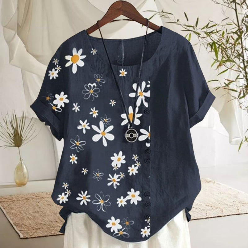 Blusa da donna con colletto alla coreana e fantasia floreale