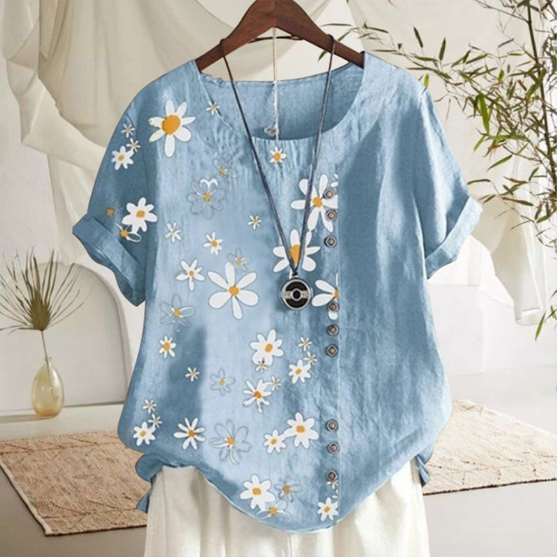 Blusa da donna con colletto alla coreana e fantasia floreale