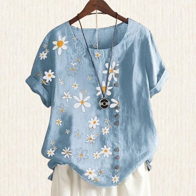 Blusa da donna con colletto alla coreana e fantasia floreale