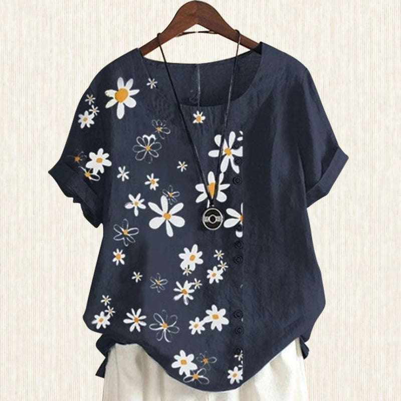 Blusa da donna con colletto alla coreana e fantasia floreale
