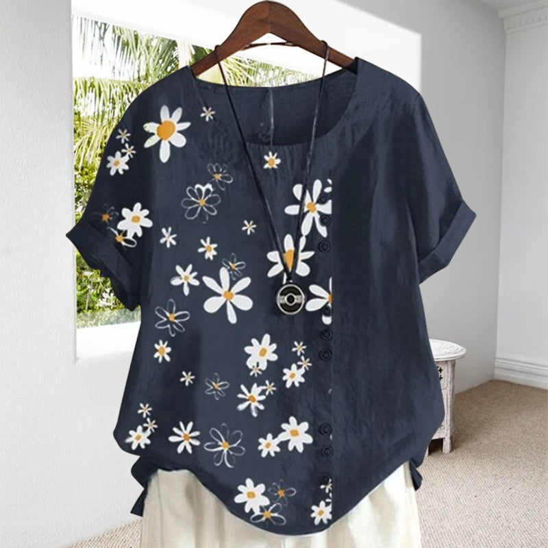 Blusa da donna con colletto alla coreana e fantasia floreale