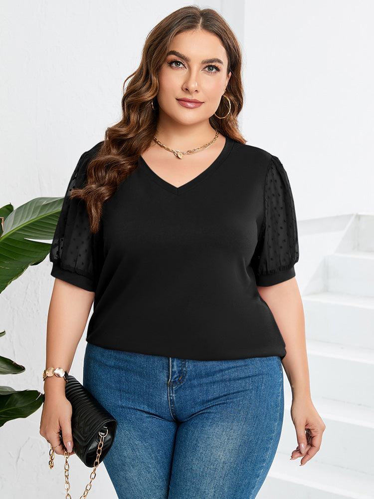 Blusa da Donna con Scollo a V e Maniche a Sbuffo