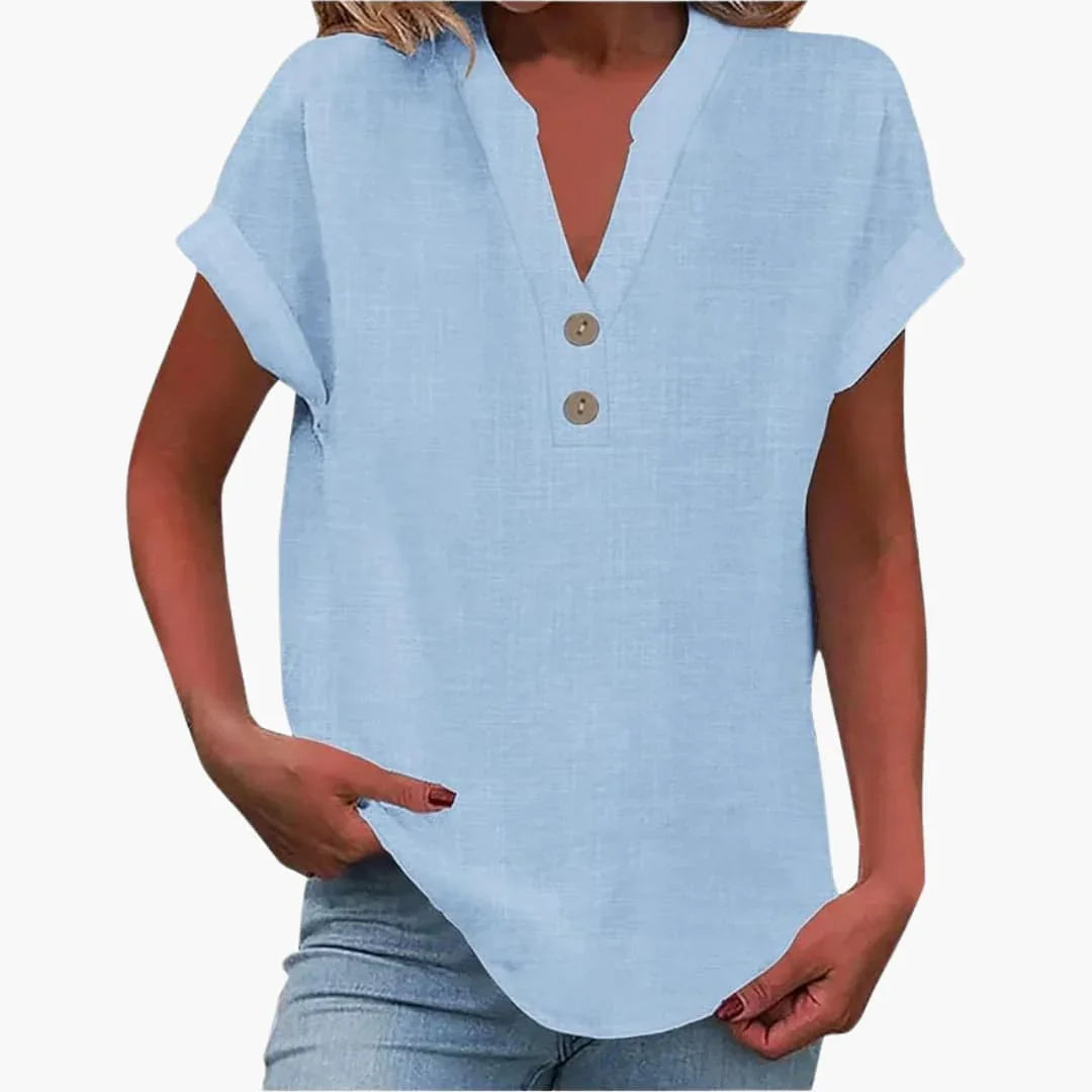 Blusa da Donna con Scollo a V e Maniche Corte