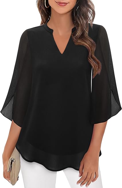 Blusa Elegante in Tessuto Fluido con Maniche a 3/4