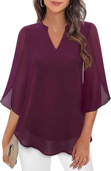 Blusa Elegante in Tessuto Fluido con Maniche a 3/4