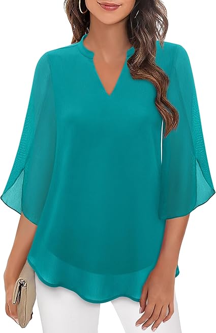Blusa Elegante in Tessuto Fluido con Maniche a 3/4