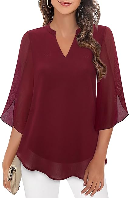 Blusa Elegante in Tessuto Fluido con Maniche a 3/4