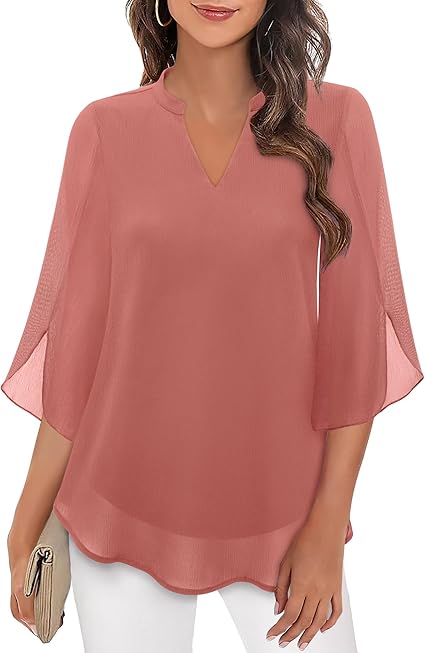 Blusa Elegante in Tessuto Fluido con Maniche a 3/4