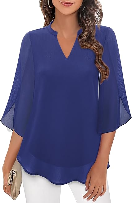 Blusa Elegante in Tessuto Fluido con Maniche a 3/4