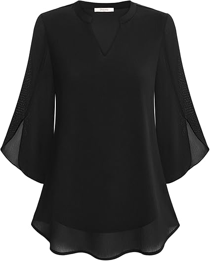 Blusa Elegante in Tessuto Fluido con Maniche a 3/4