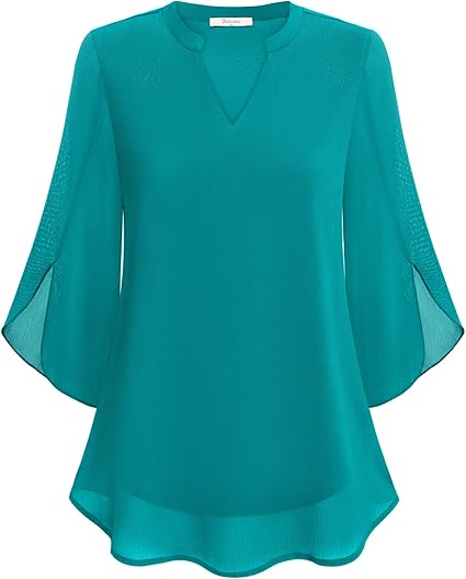 Blusa Elegante in Tessuto Fluido con Maniche a 3/4