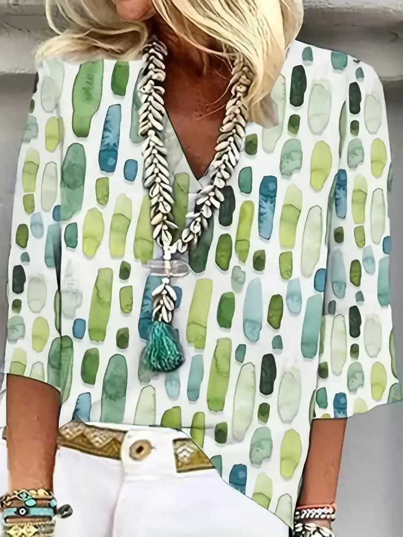 Blusa estiva da donna in cotone con stampa boho