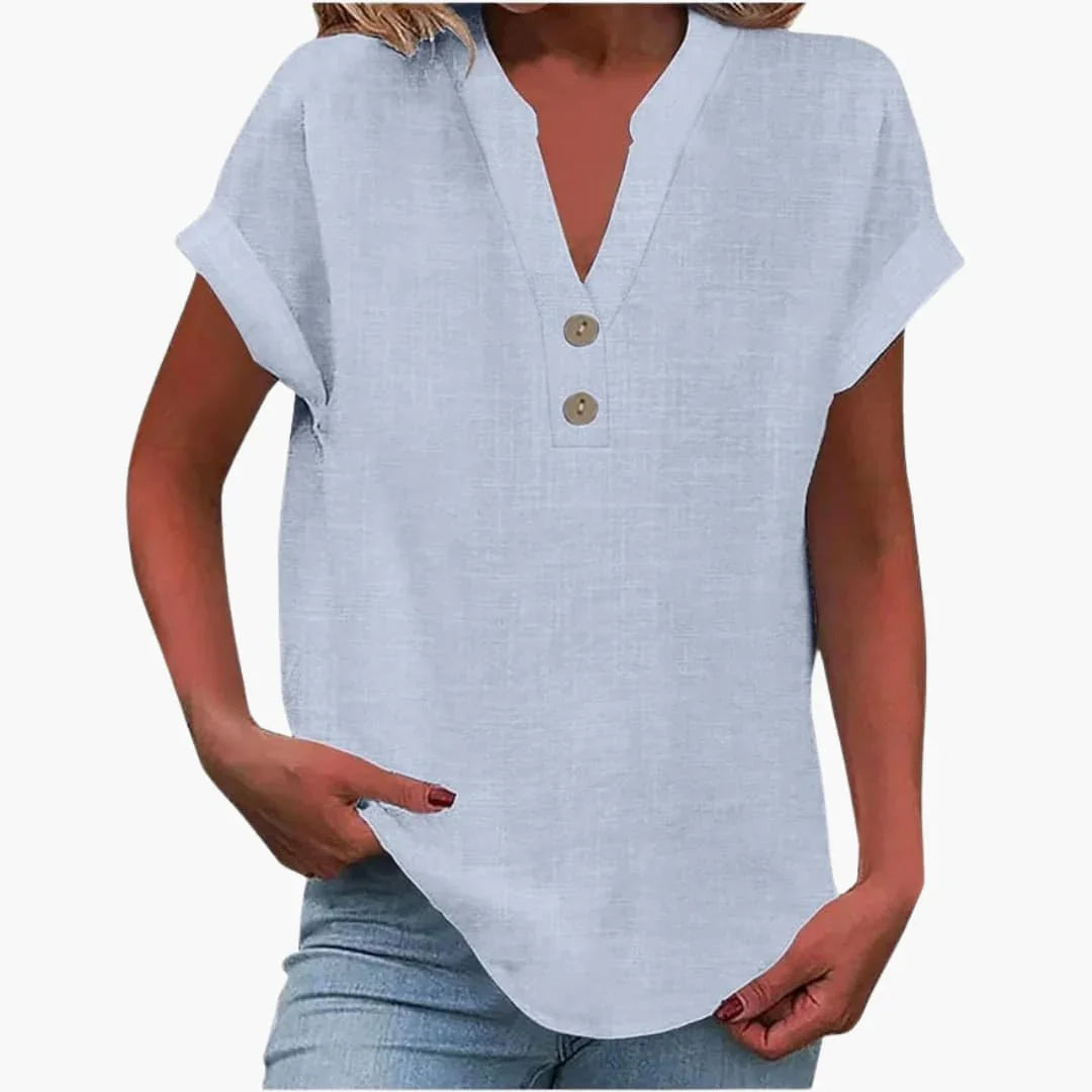 Blusa primaverile da donna con scollo a V e maniche corte