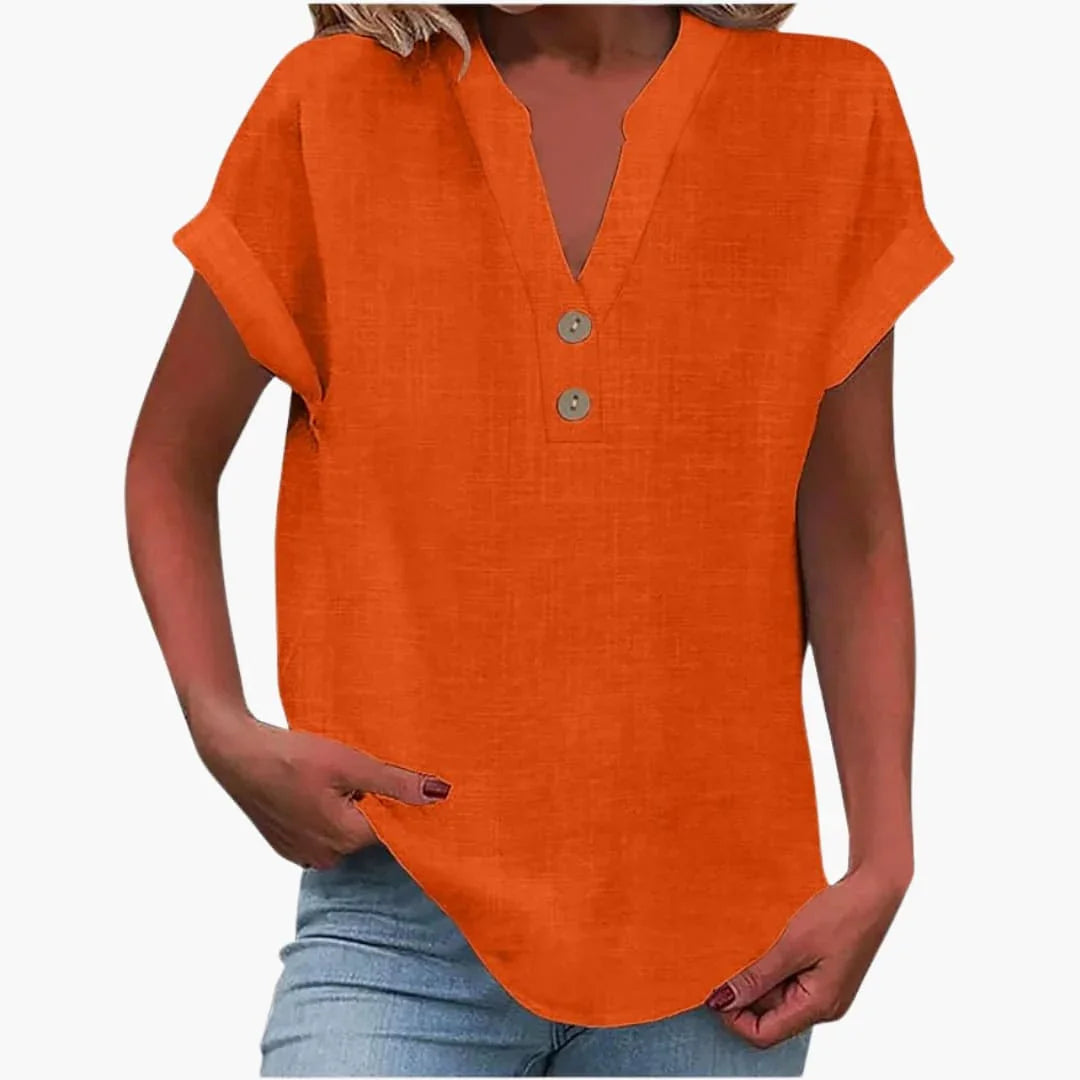 Blusa primaverile da donna con scollo a V e maniche corte