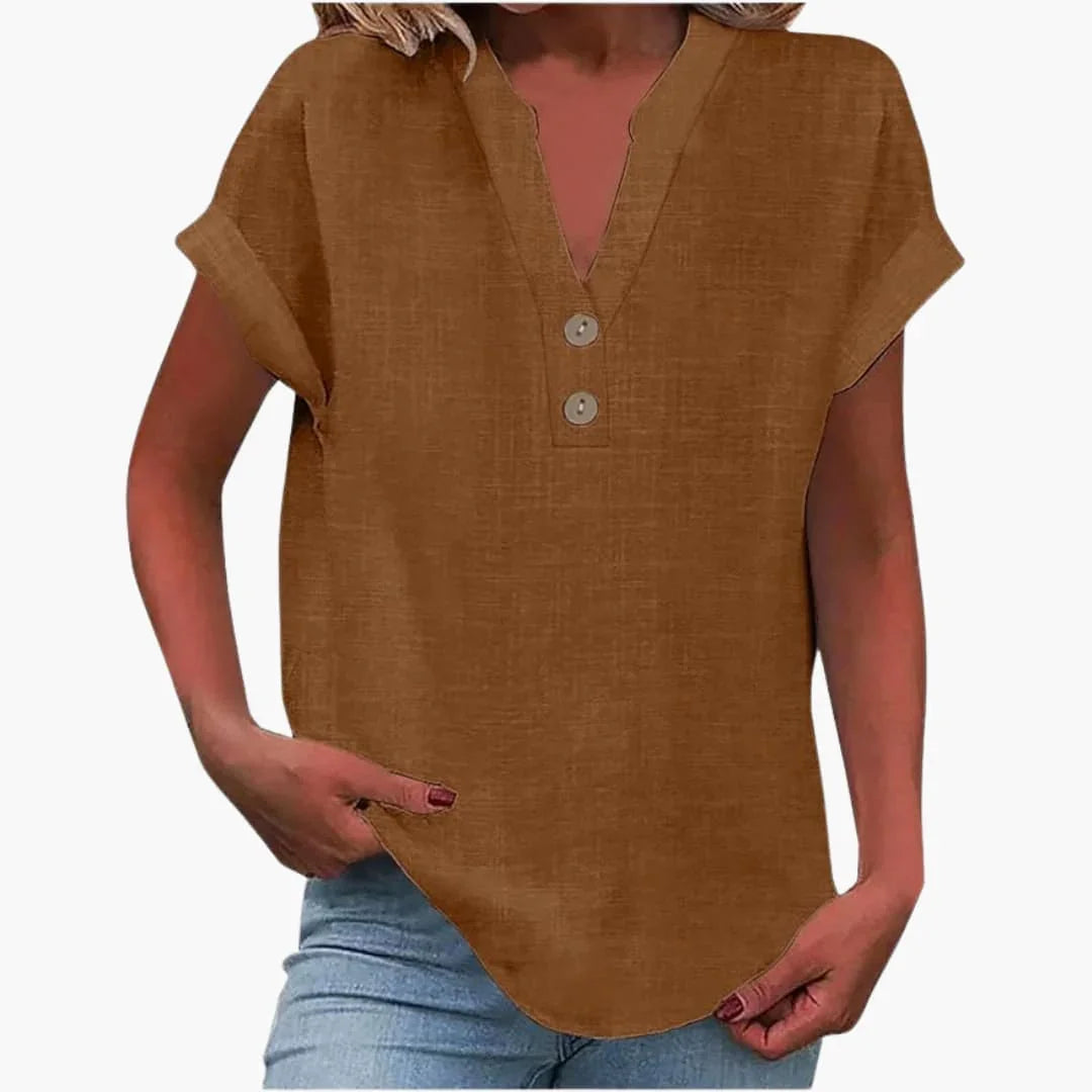 Blusa primaverile da donna con scollo a V e maniche corte