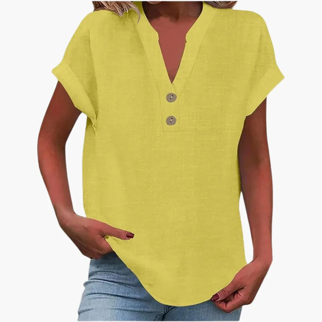 Blusa primaverile da donna con scollo a V e maniche corte