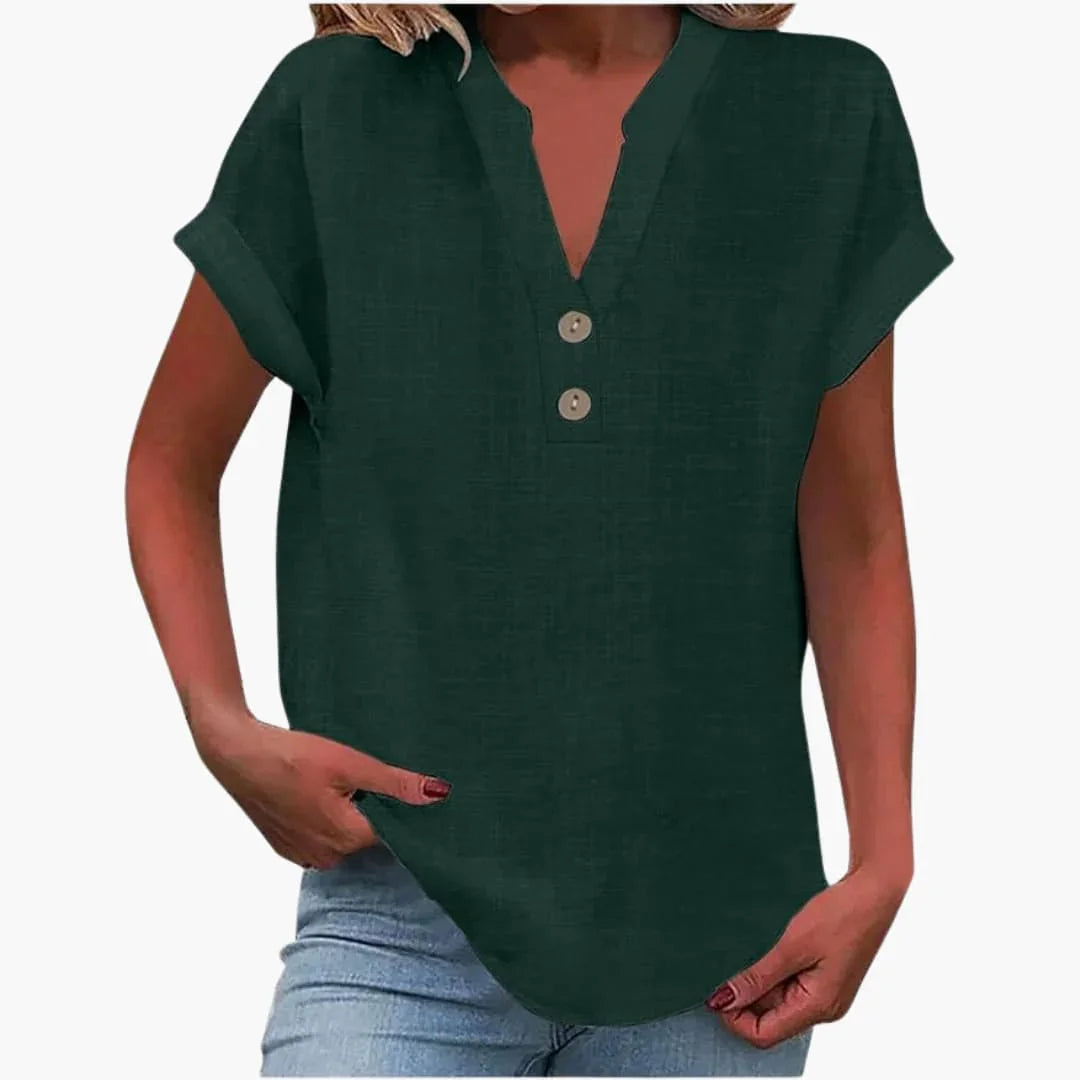 Blusa primaverile da donna con scollo a V e maniche corte