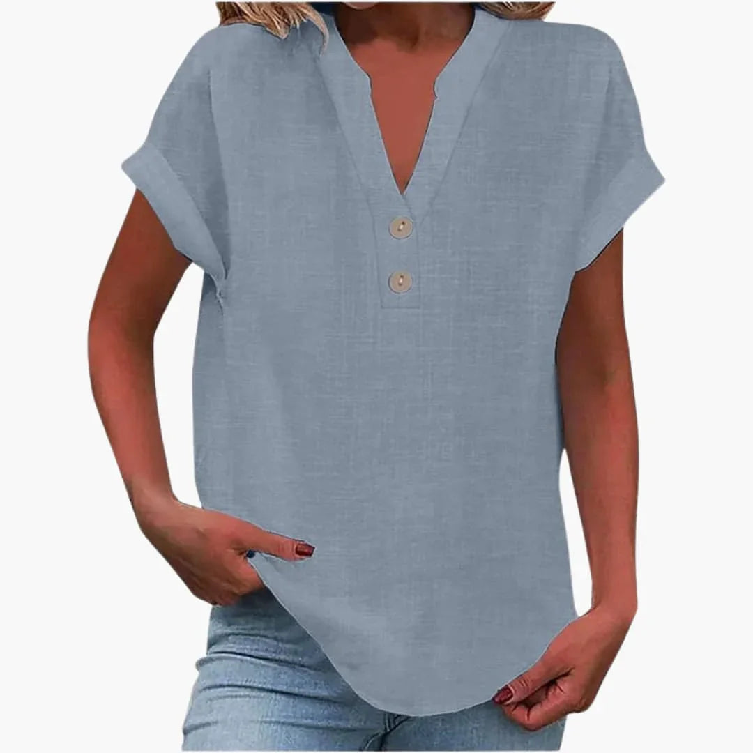 Blusa primaverile da donna con scollo a V e maniche corte