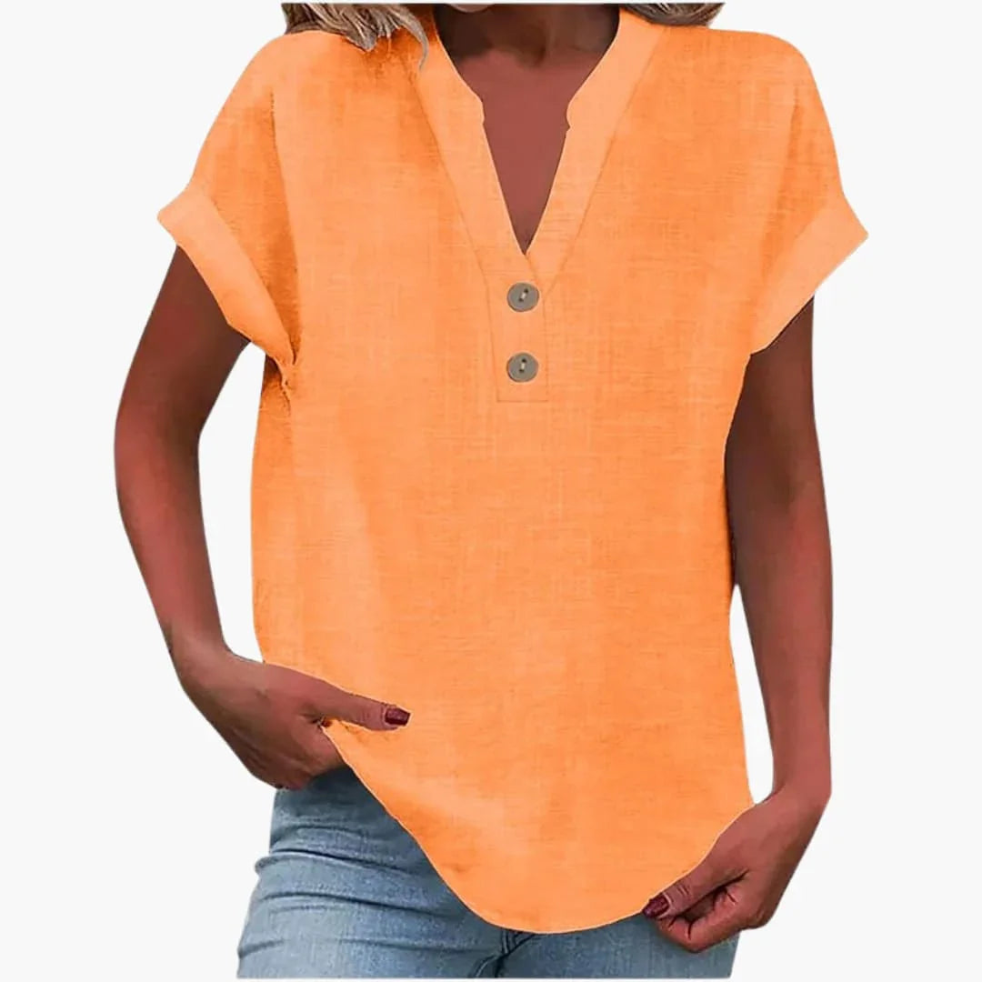 Blusa primaverile da donna con scollo a V e maniche corte