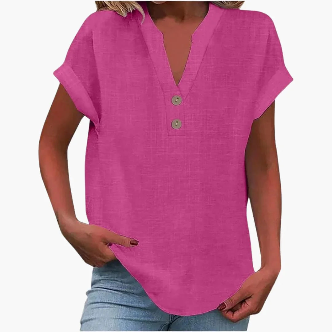 Blusa primaverile da donna con scollo a V e maniche corte
