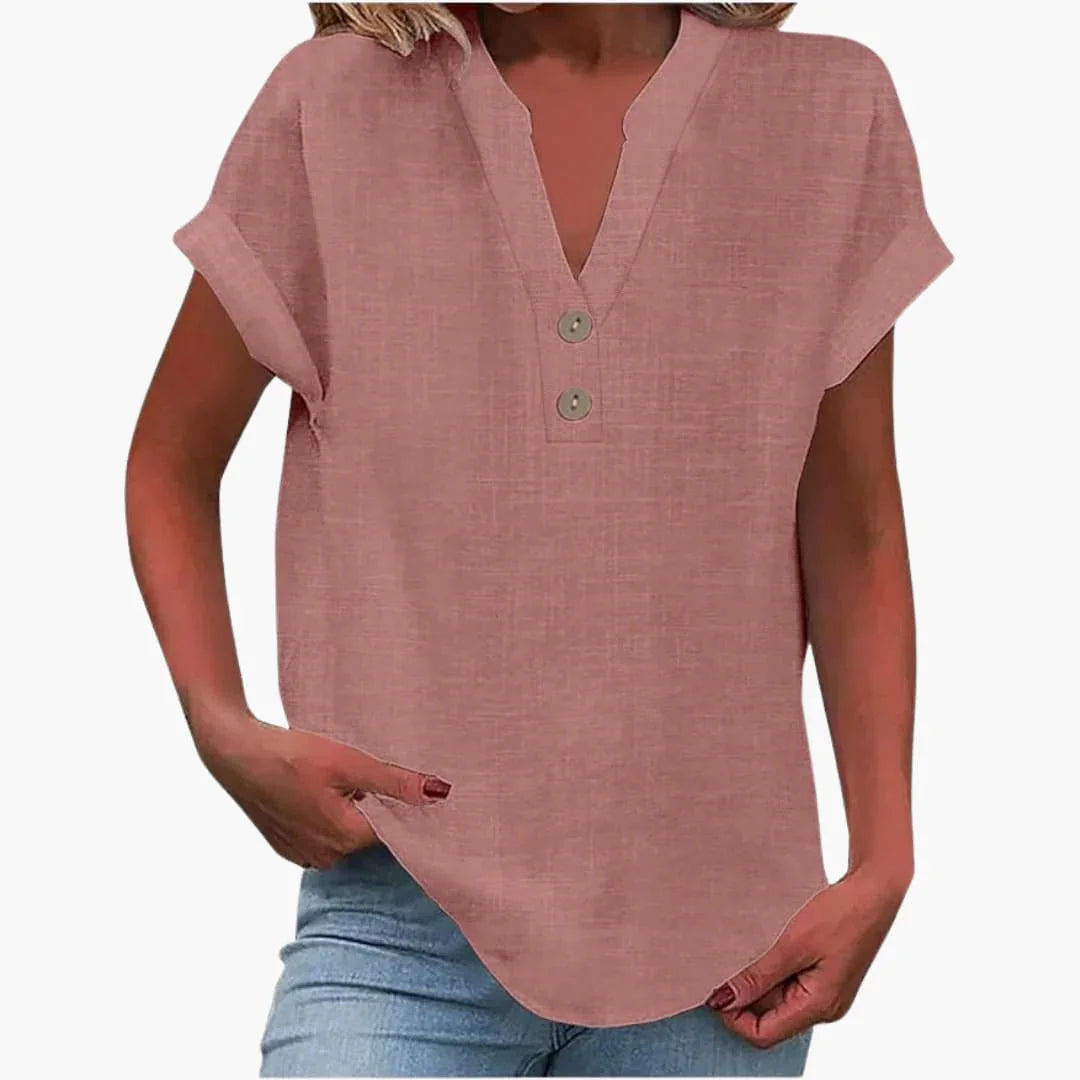 Blusa primaverile da donna con scollo a V e maniche corte