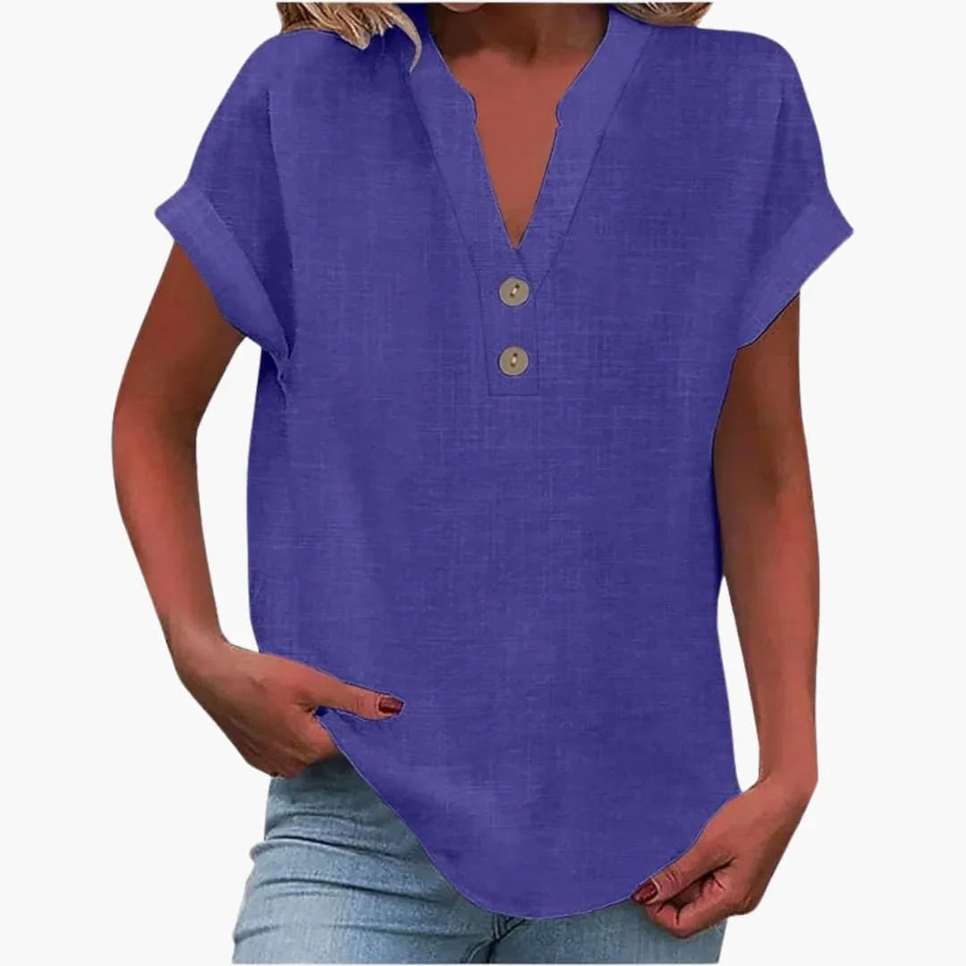 Blusa primaverile da donna con scollo a V e maniche corte