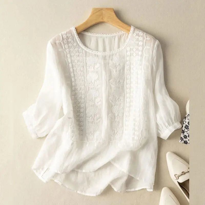 Blusa ricamata da donna vestibilità morbida