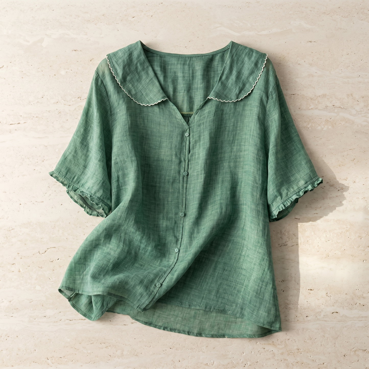 Blusa vintage da donna in cotone a vestibilità morbida con colletto rifinito a picot
