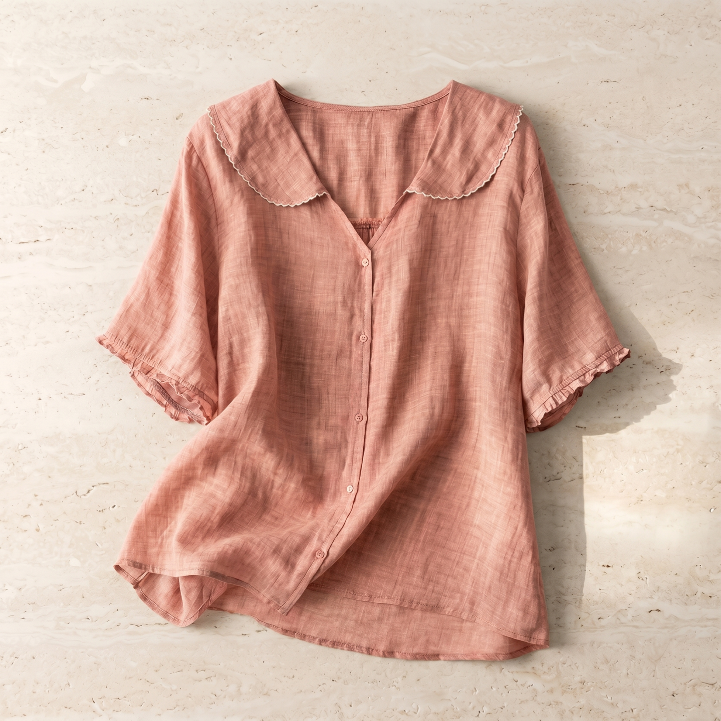 Blusa vintage da donna in cotone a vestibilità morbida con colletto rifinito a picot