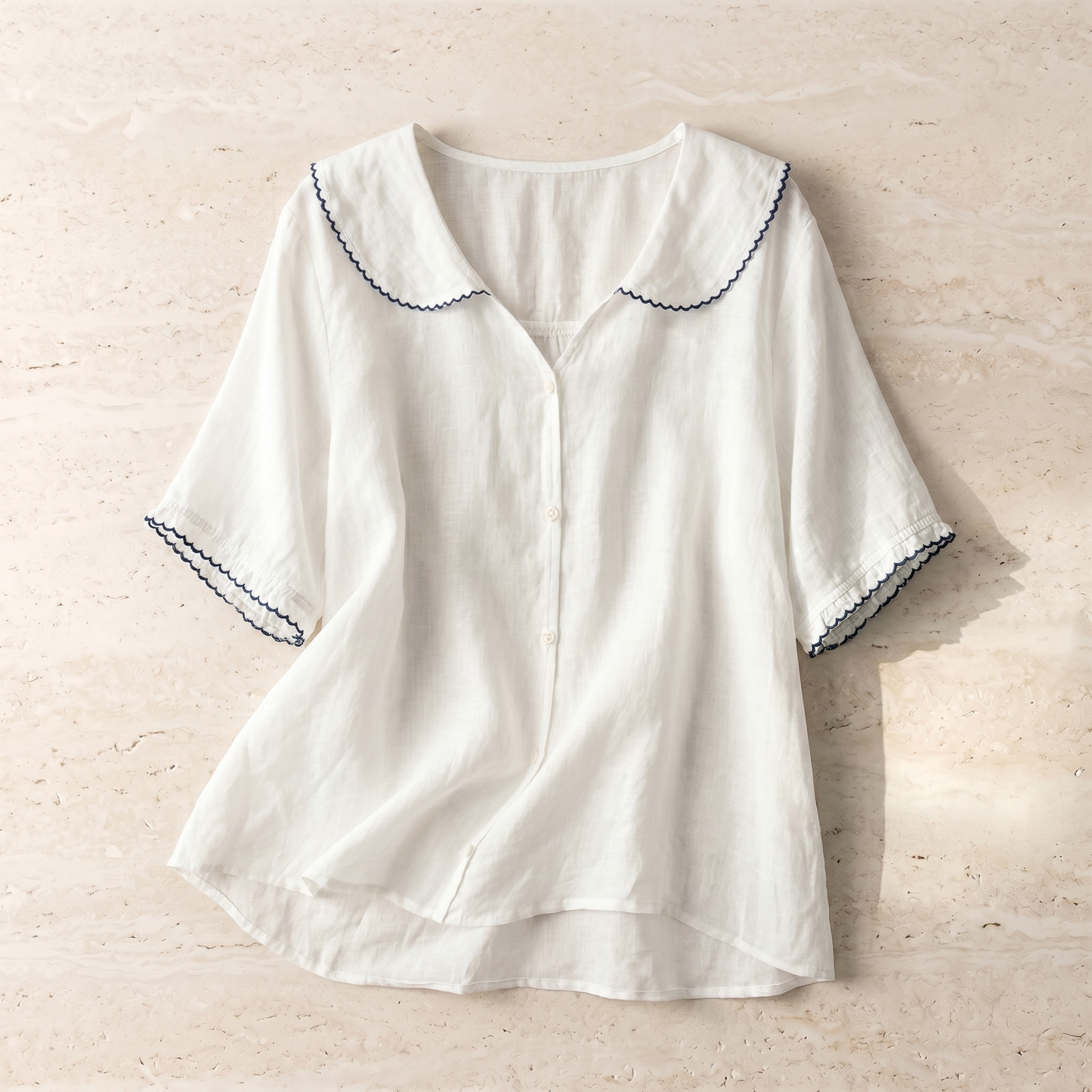 Blusa vintage da donna in cotone a vestibilità morbida con colletto rifinito a picot
