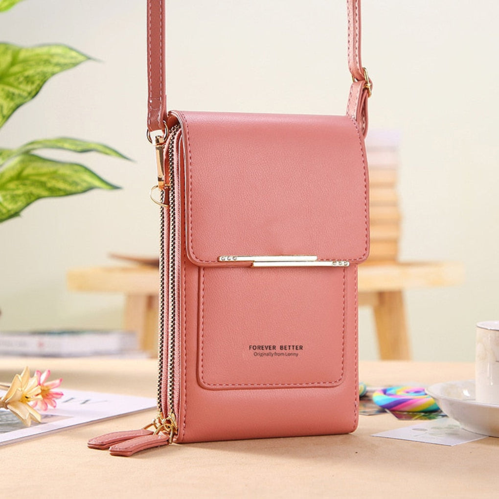 Borsa a tracolla da donna per cellulare con tasca per schermo touch