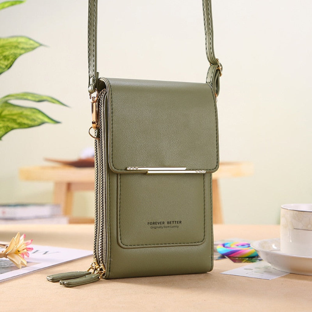 Borsa a tracolla da donna per cellulare con tasca per schermo touch